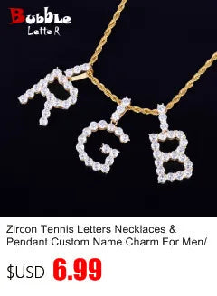 Bubble Letter Miami Cuban Link Rings for Men Gold Color Iced Out Full Zircon