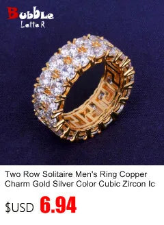Bubble Letter Miami Cuban Link Rings for Men Gold Color Iced Out Full Zircon