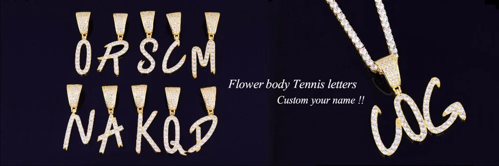 Bubble Letter Miami Cuban Link Rings for Men Gold Color Iced Out Full Zircon
