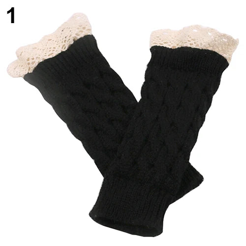 Lace Patchwork Embroidered Gloves Coldproof Fashion Warm Soild Fingerless Glove