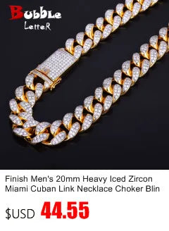 Bubble Letter Miami Cuban Link Rings for Men Gold Color Iced Out Full Zircon