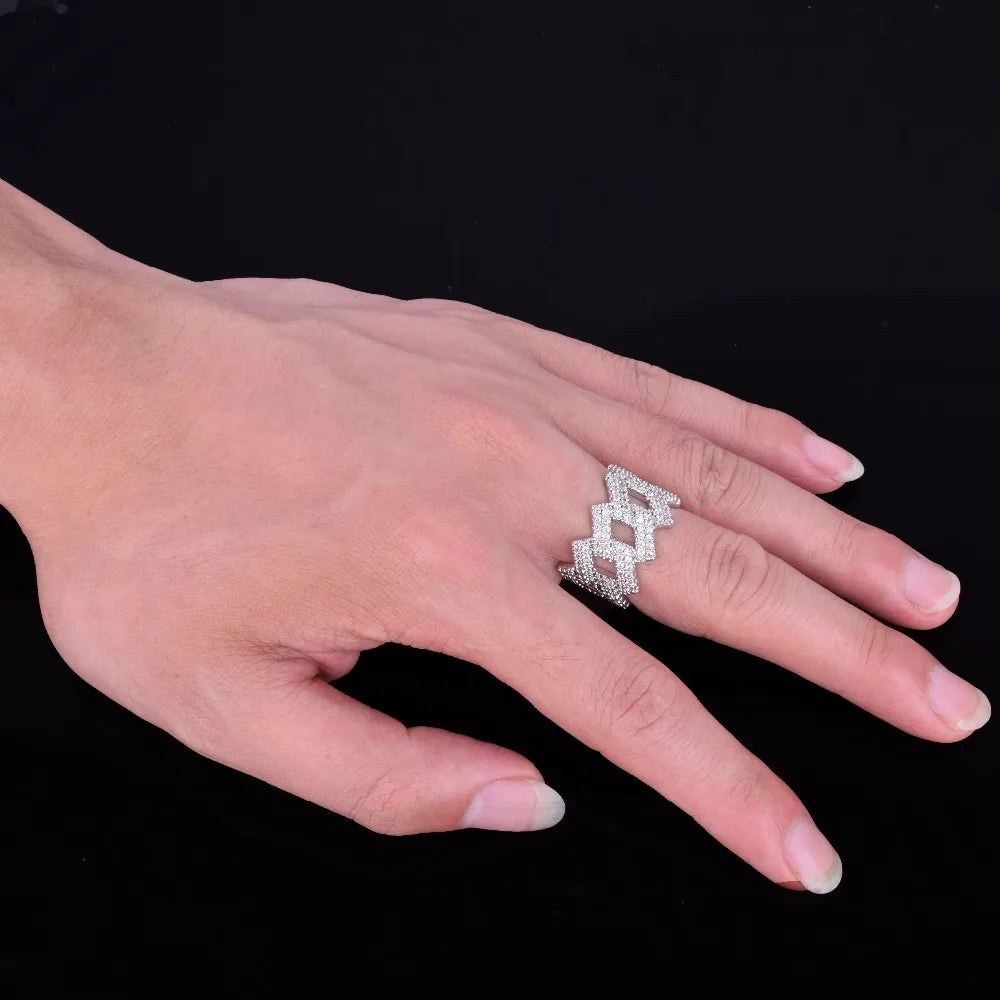 Bubble Letter Miami Cuban Link Rings for Men Gold Color Iced Out Full Zircon
