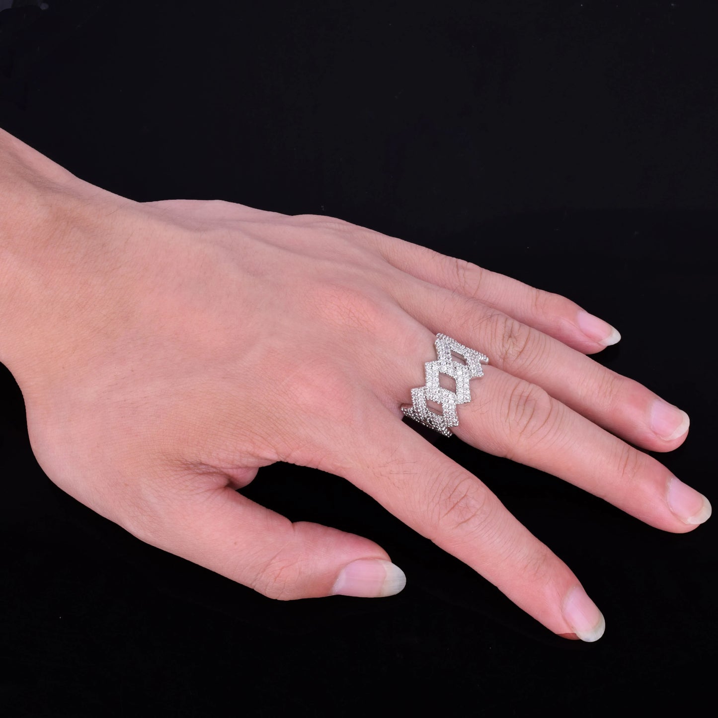 Bubble Letter Miami Cuban Link Rings for Men Gold Color Iced Out Full Zircon