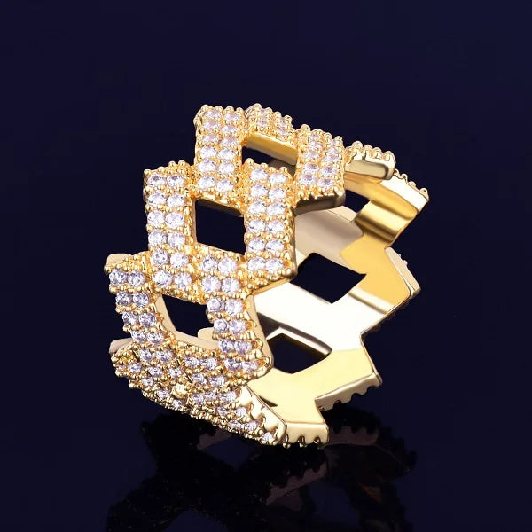 Bubble Letter Miami Cuban Link Rings for Men Gold Color Iced Out Full Zircon gold color United States