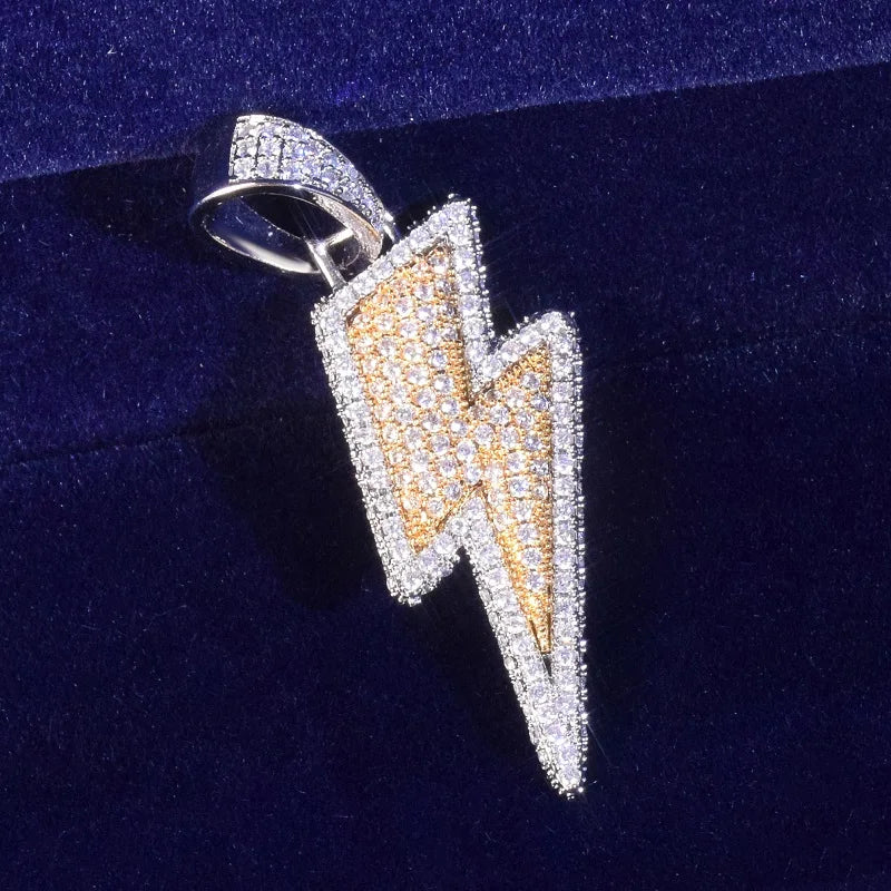 Lightning Shape Pendant Necklace Bling Cubic Zircon Men's Hip Hop Rock Jewelry Double color / United States / 5mm tennis chain|18inch Double color / United States / 5mm tennis chain|30inch