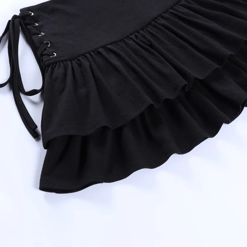 Goth Skirt Women Y2k E-girl High Waist Bandage Mini Skirt Dark Gothic Punk Emo Alt Club Wear