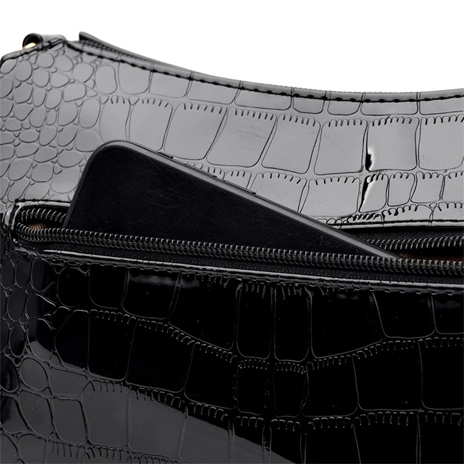 3 Layers Women Handbag Purses Luxury Designer Patent Leather Shoulder Messenger