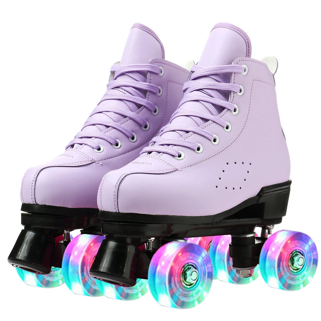 PU Leather Roller Skates Women Double Row Breathable 4 wheel Skate Shoes