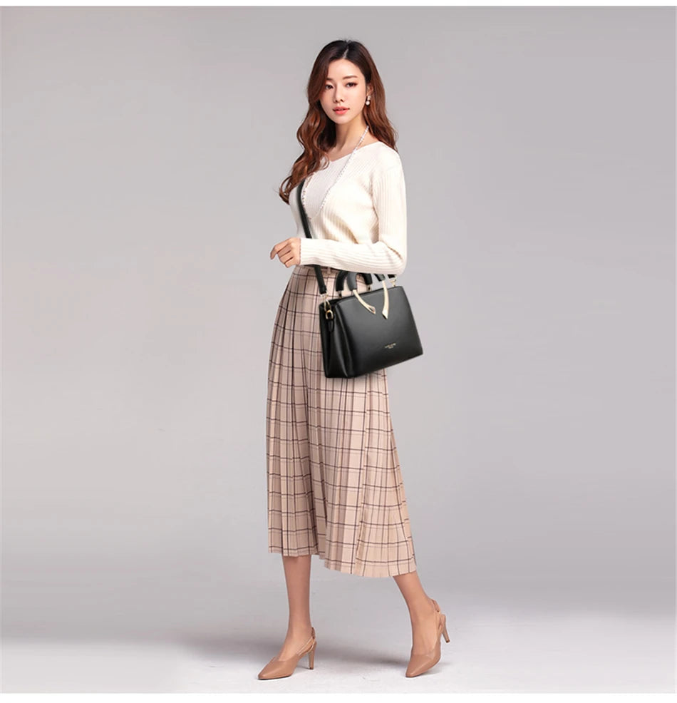 GENUINE VANDERWAH High Quality Leather Casual Tote Luxury Bags Designer Shoulder Crossbody Burgundy Gray Taro purple Burgundy-Gray-Taro purple-Blue-Black-