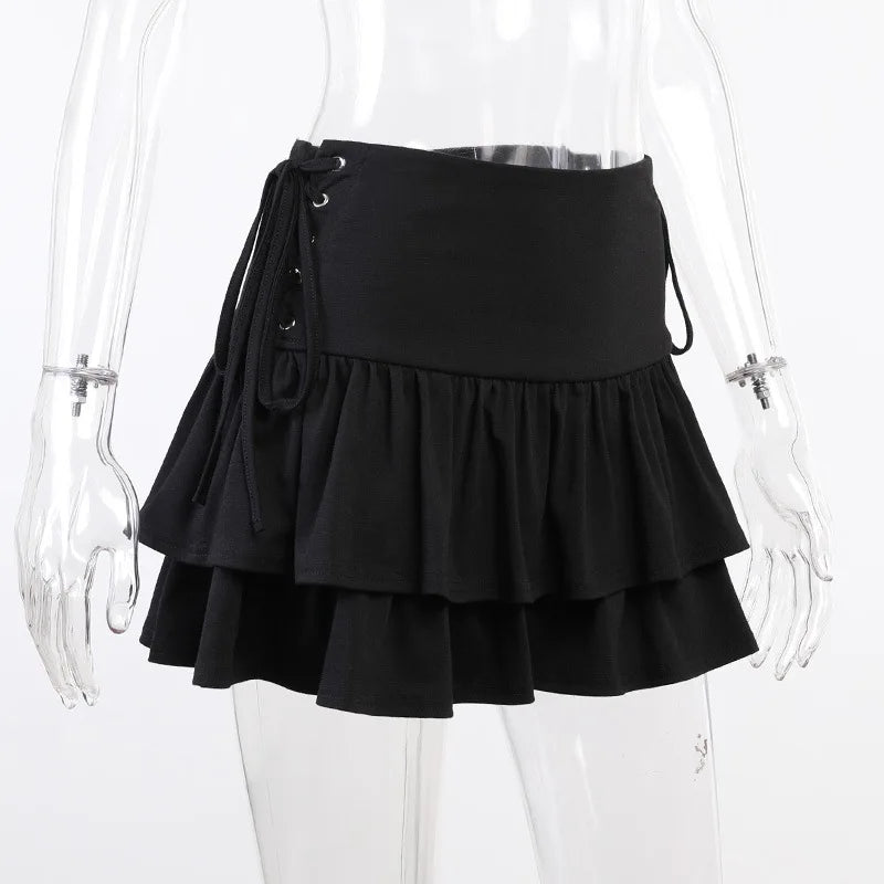 Goth Skirt Women Y2k E-girl High Waist Bandage Mini Skirt Dark Gothic Punk Emo Alt Club Wear