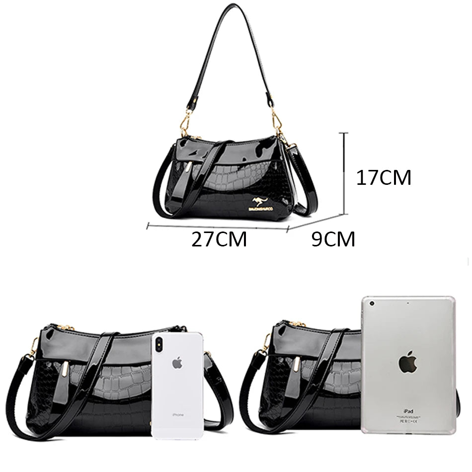 3 Layers Women Handbag Purses Luxury Designer Patent Leather Shoulder Messenger