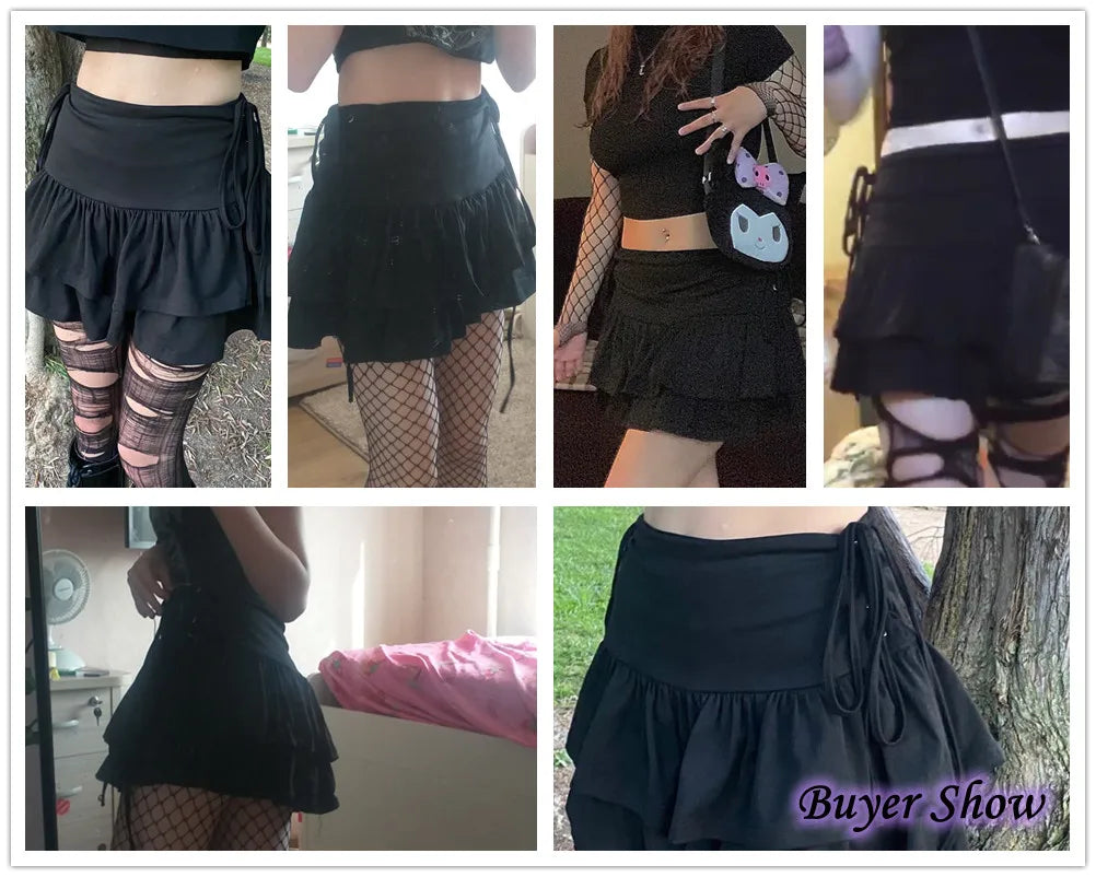 Goth Skirt Women Y2k E-girl High Waist Bandage Mini Skirt Dark Gothic Punk Emo Alt Club Wear