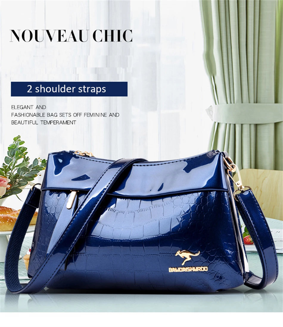 3 Layers Women Handbag Purses Luxury Designer Patent Leather Shoulder Messenger