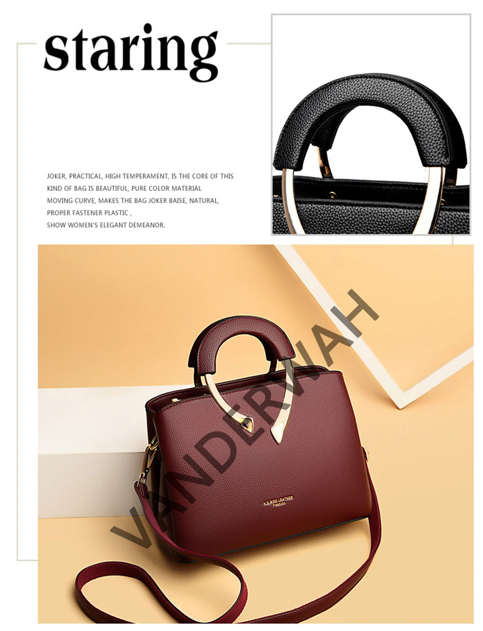 GENUINE VANDERWAH High Quality Leather Casual Tote Luxury Bags Designer Shoulder Crossbody Burgundy Gray Taro purple Burgundy-Gray-Taro purple-Blue-Black-