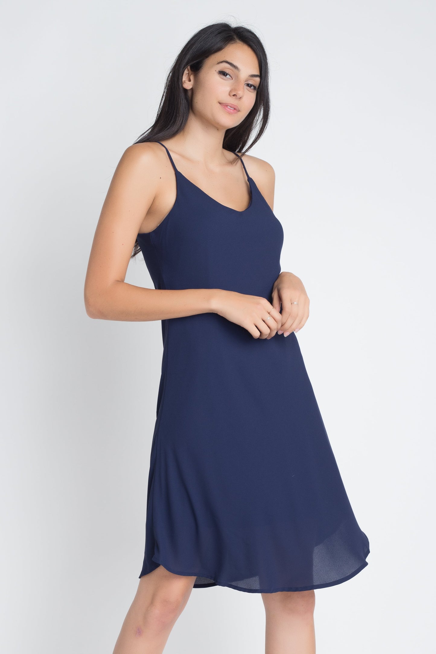 Elegant V-Neck Sleeveless Midi Dress with Flattering Waist Tie Navy / Small Navy / Medium Navy / Large Navy / Small-Navy / Medium-Navy / Large-