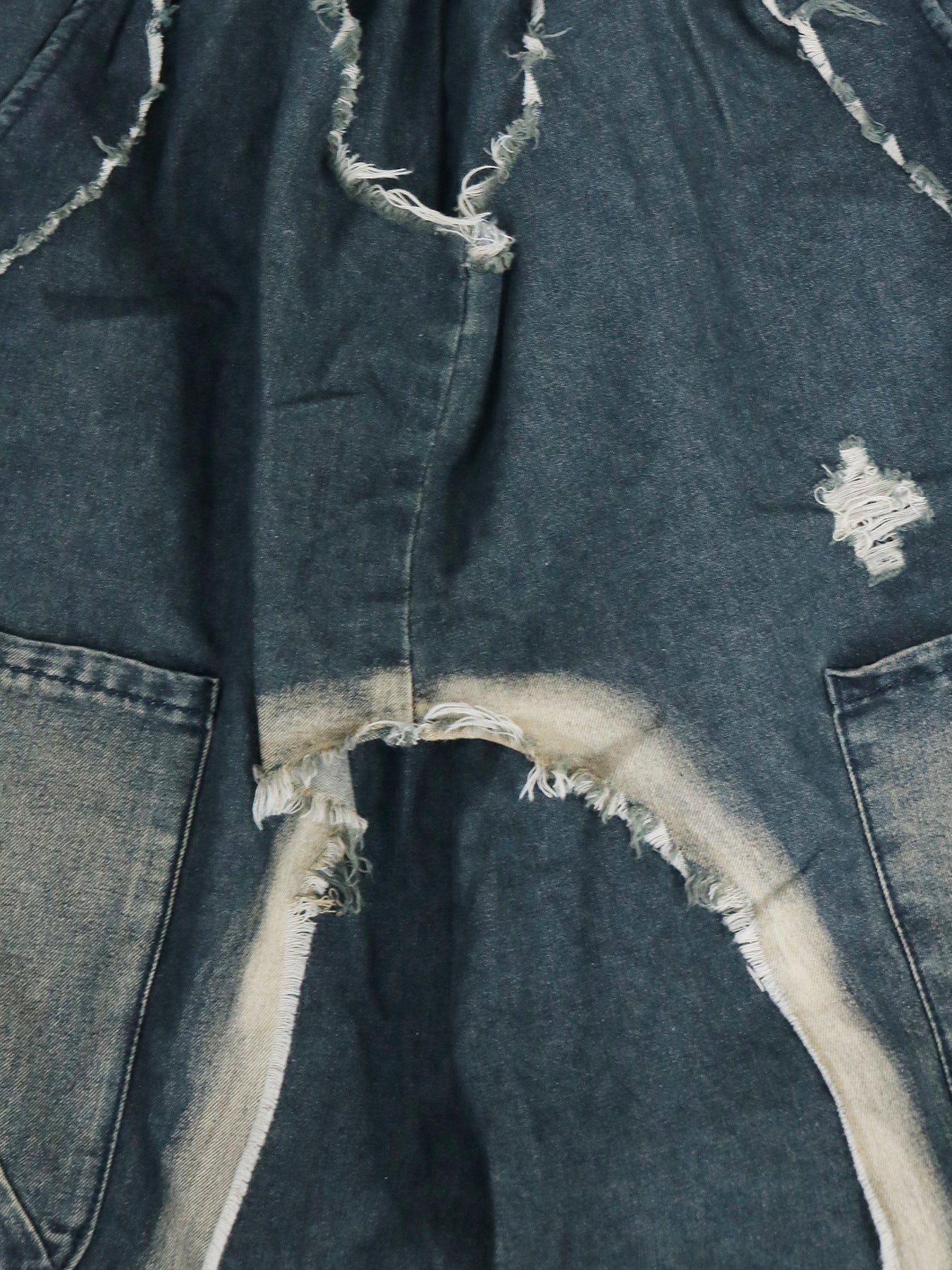 Women Streetwear Ripped Out Hole Denim Pants Loose Safari Style Cargo Harem