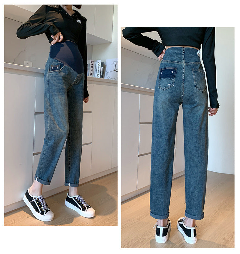 Maternity Jeans Denim Adjustable Belly Wide Leg Pants for Pregnant Women Loose