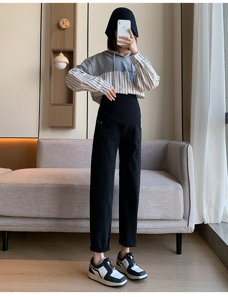 Maternity Jeans Denim Adjustable Belly Wide Leg Pants for Pregnant Women Loose