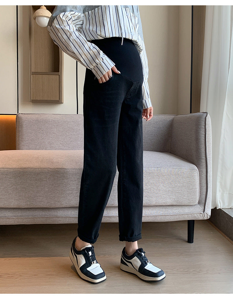 Maternity Jeans Denim Adjustable Belly Wide Leg Pants for Pregnant Women Loose