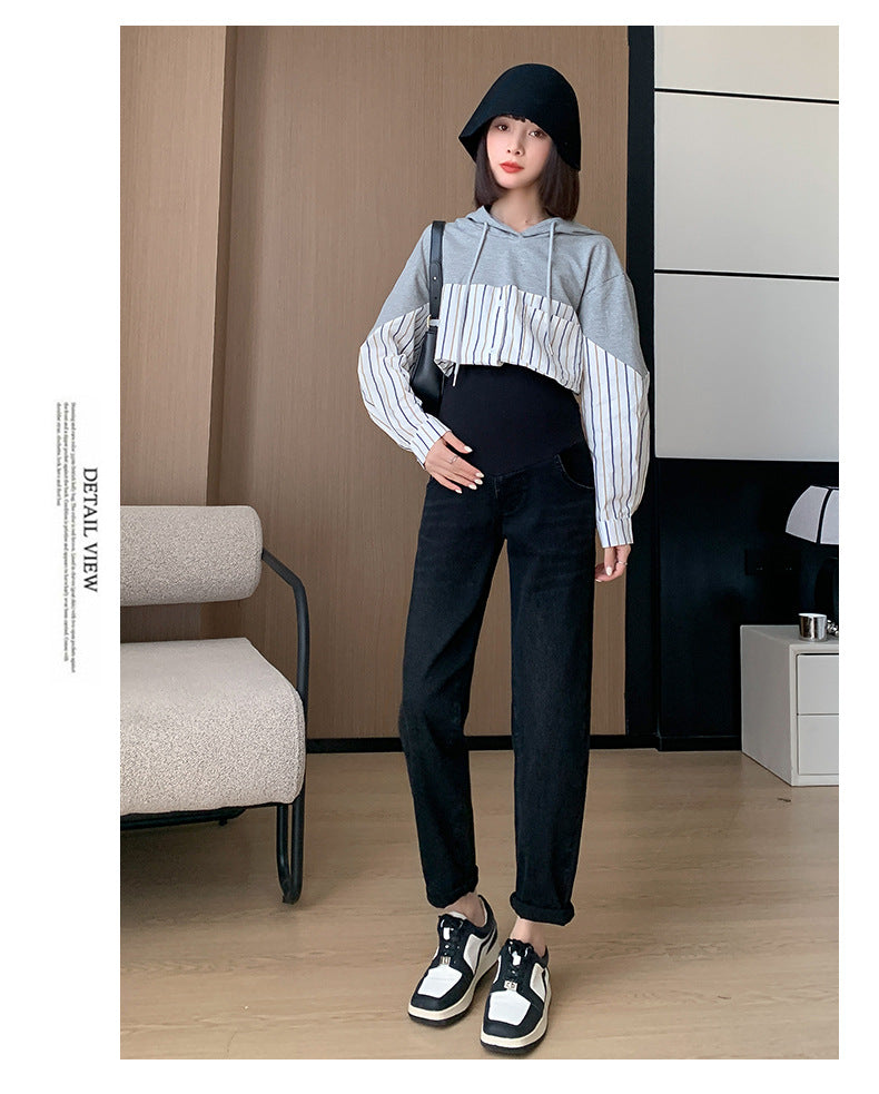 Maternity Jeans Denim Adjustable Belly Wide Leg Pants for Pregnant Women Loose