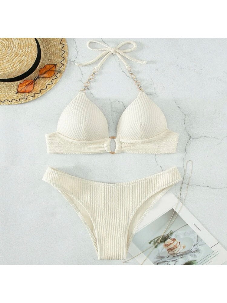 Chic Tropical Floral Print Bikini Set – Perfect for Sun-Kissed Getaways! White / S Pink / S White / M White / S-Pink / S-White / M-Pink / M-White / L-Pink / L-