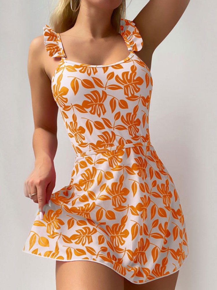 Stylish High-Waisted Floral Bikini Set - Perfect for Sun-Kissed Days! Green / S Orange / S Green / M Green / S-Orange / S-Green / M-Orange / M-Green / L-Orange / L-Green / XL-Orange / XL-