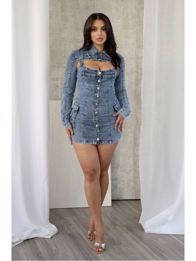 Chic Elegance: Women's Long Sleeve Midi Dress with Belted Waist Blue / S Blue / M Blue / L Blue / S-Blue / M-Blue / L-Blue / XL-Blue / 2XL-
