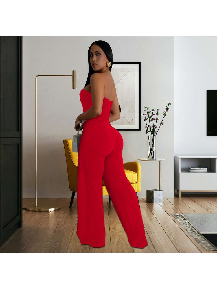Chic Elegance: Women's Sleek Jumpsuit with Belted Detail Black / S Red / S White / S Black / S-Red / S-White / S-Black / M-Red / M-White / M-Black / L-Red / L-White / L-Black / XL-Red / XL-White / XL-Black / 2XL-Red / 2XL-White / 2XL-