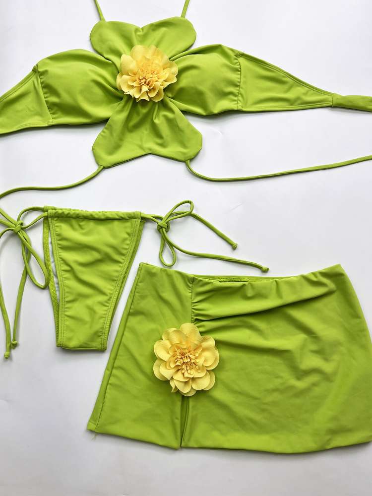 Floral 3D Printed Women's Bikini Set for Stylish Beach Days Green / S Green / M Green / L Green / S-Green / M-Green / L-