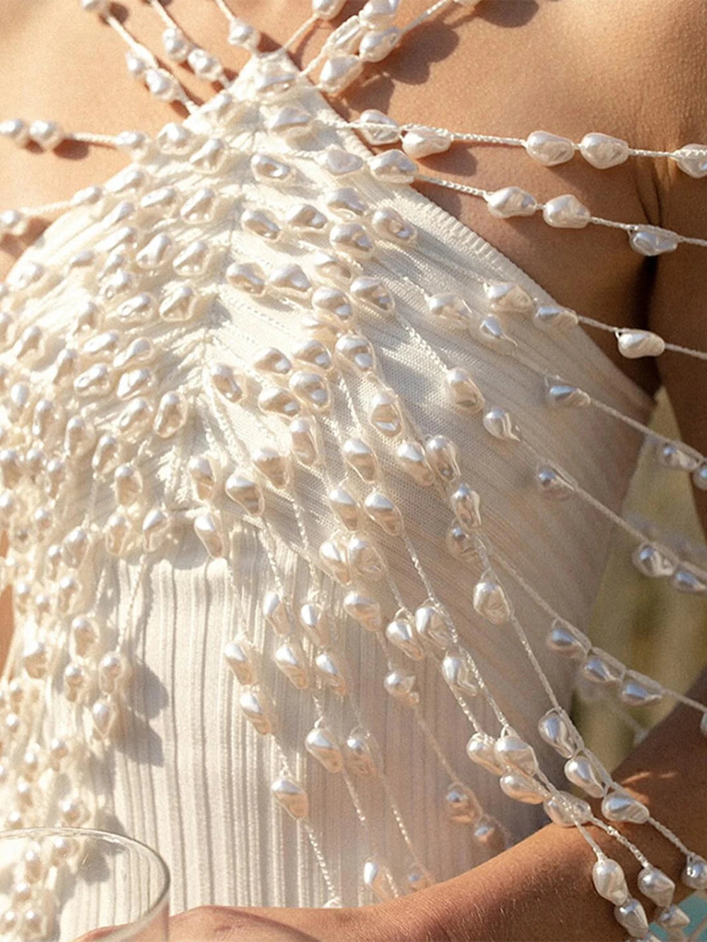 Shawl Top Pearl Necklace Body Chain for Women Female Beads Tops Elegant Shawl