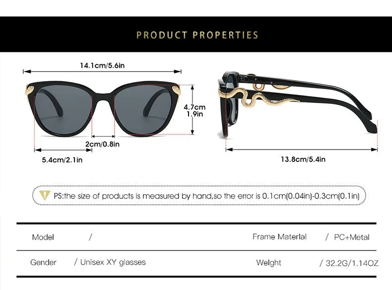 Metal Snake Trendy Street Shot Sun Glasses Brand Designer Ladies