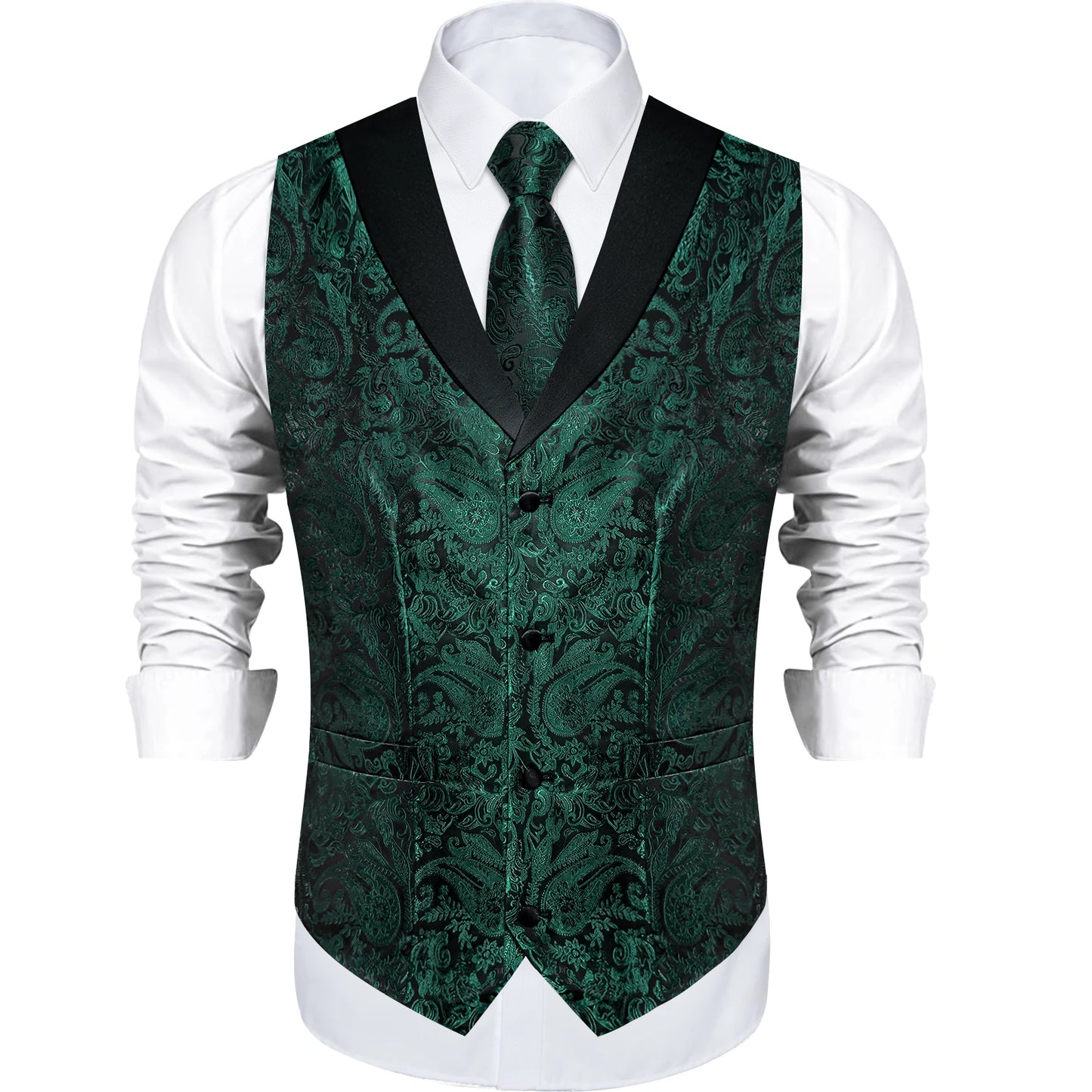 Men's Paisley Silk Suit Vest with Macthing Golden Paisley Neck Tie Handkerchief Cufflinks Wedding Prom Tuxedo Waistcoat