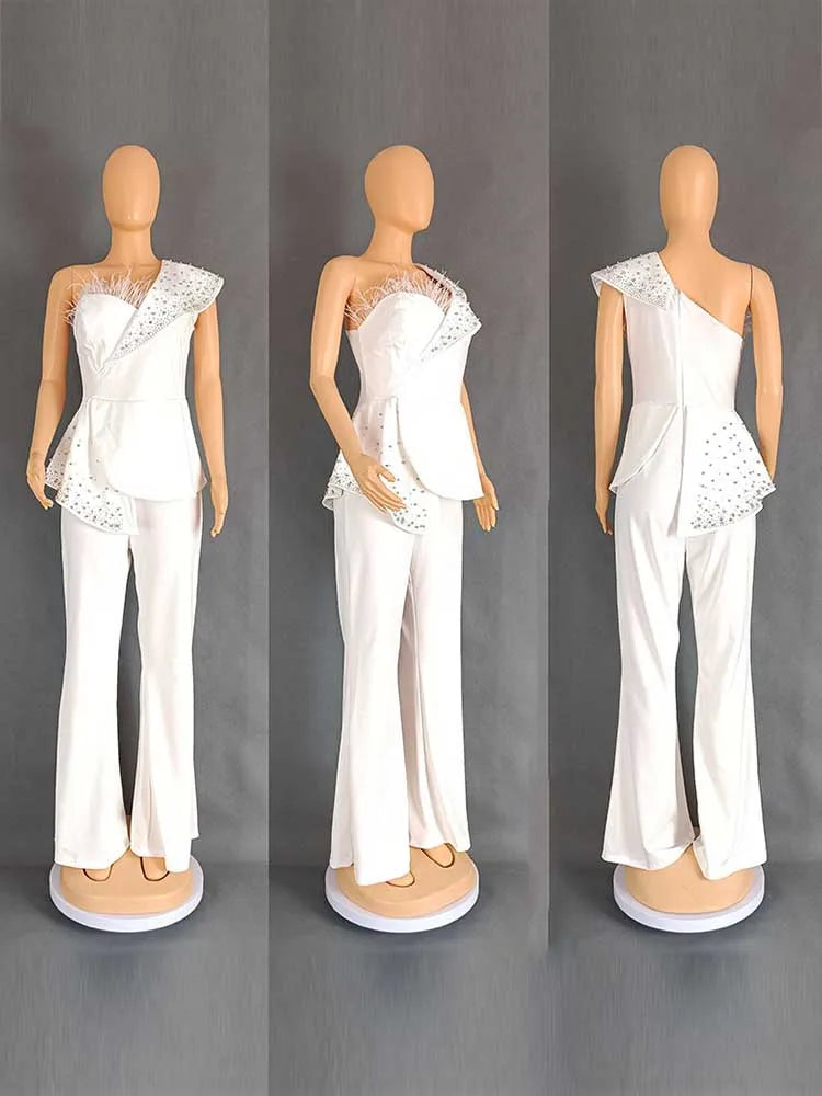 High Waist Strapless Jumpsuit Rivet Collar Tube Top Jumpsuit for Women Elegant