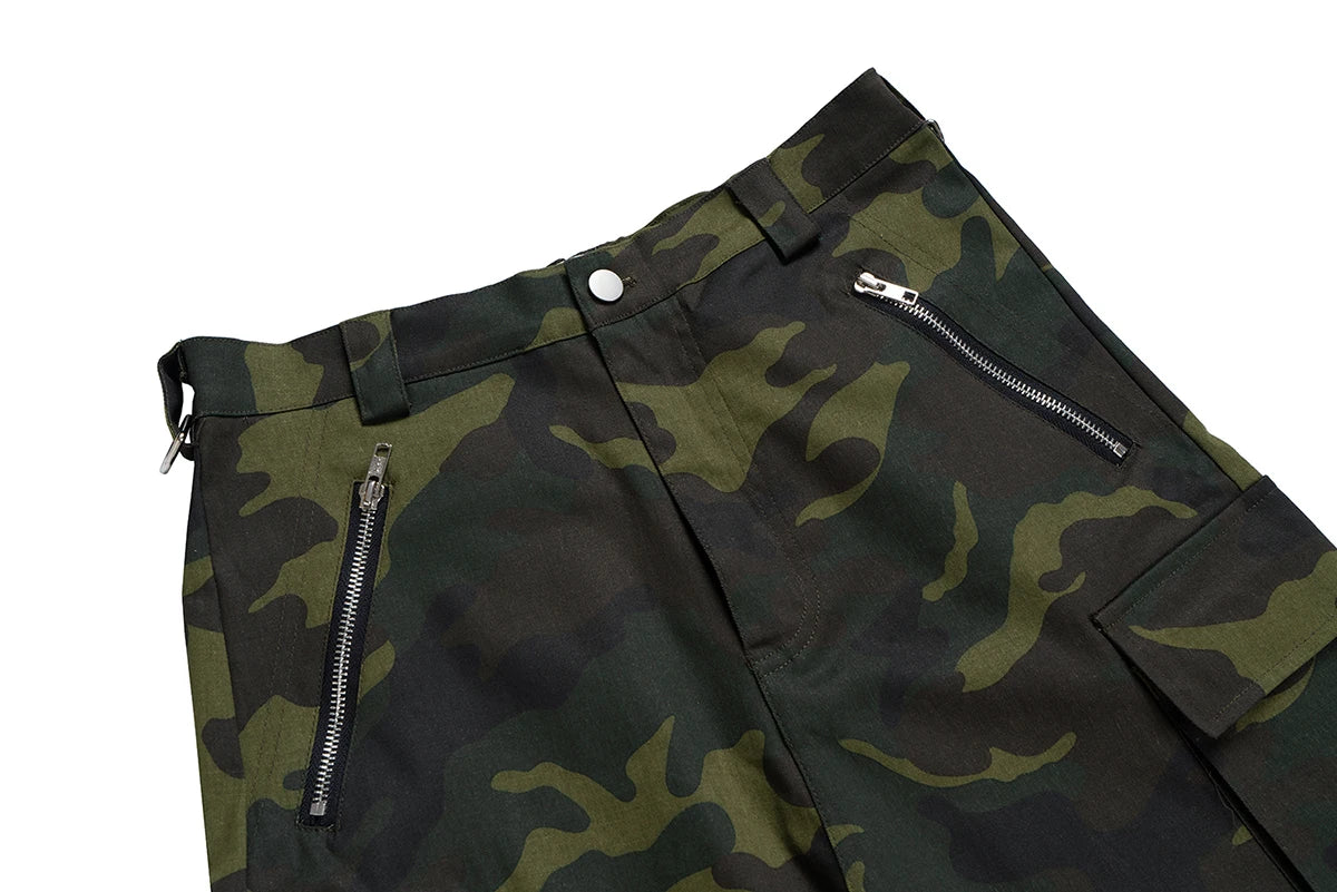 Color Match Multi-pockets Camouflage Cargo Pants for Men and Women Patchwork Baggy Overalls