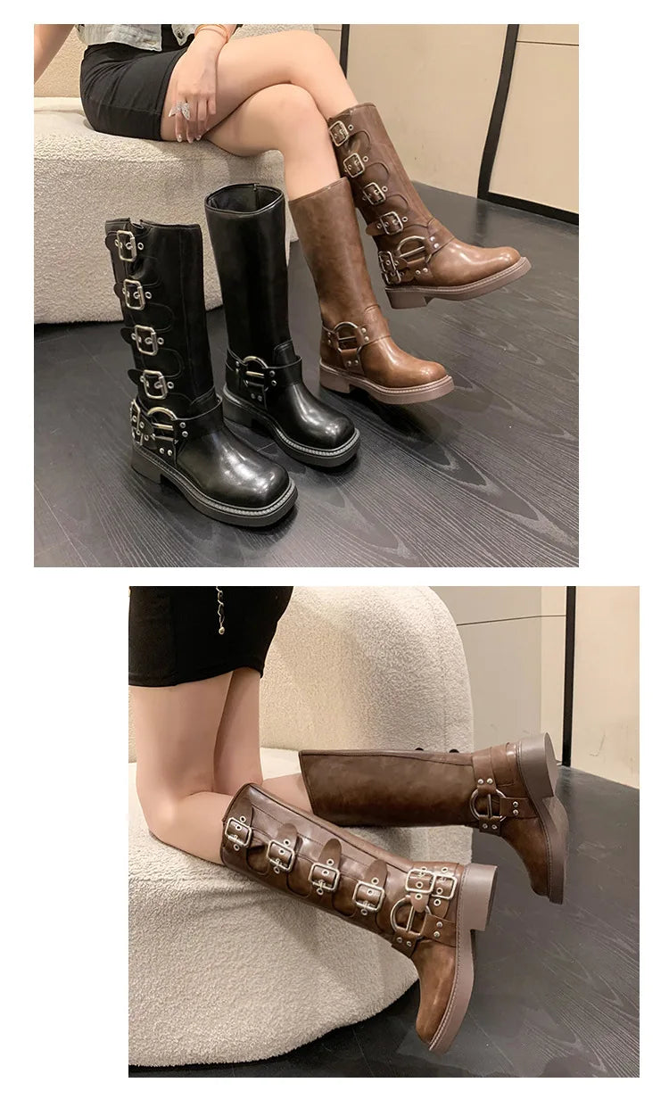 Lady Boots Women's Rubber Luxury Designer Square Toe Winter Footwear Boots