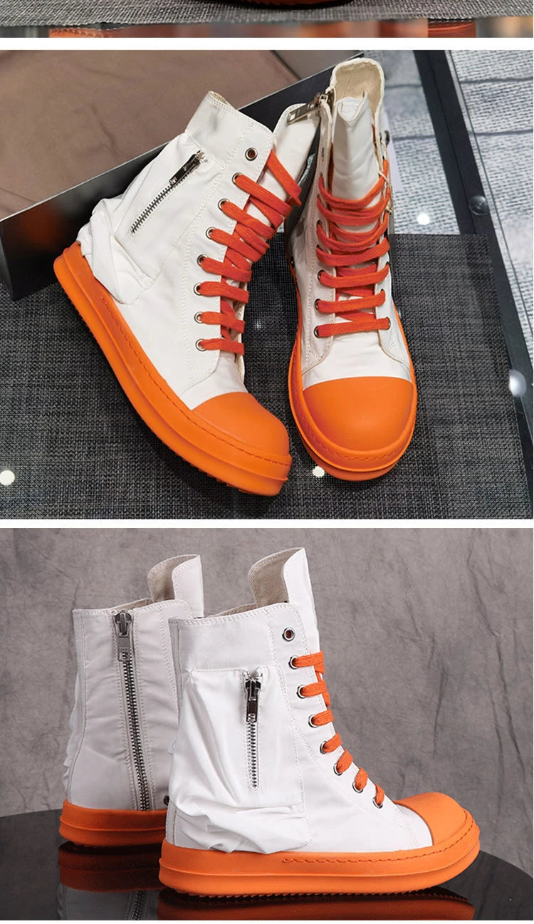 Famous Orange White High Top Design Women's Shoes High Quality Luxury Thick Sole Brand Original Canvas High End Lacing Boots