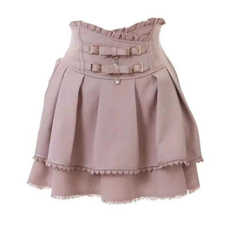 Mini Cake Skirts Womens Jupe Fairy Bandage Lolita High Waist Y2k Aesthetic Sweet Lace Gothic