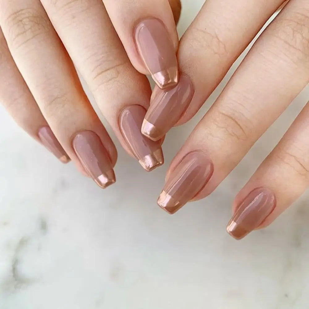 24pcs Gradient Fake Nails French Ballerina Nail Medium Coffin Press on Nails Tips AA6 AA5