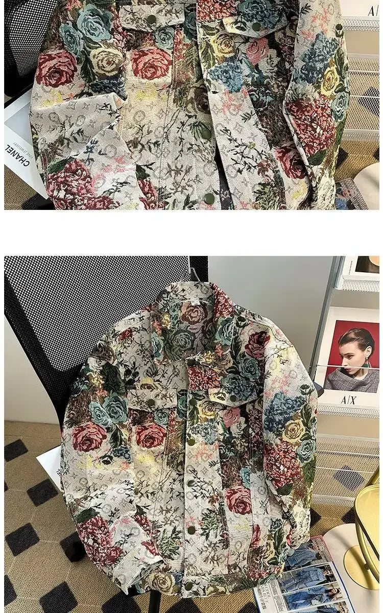 Men's Fashionable Denim Jacket High Quality Cross-Border Style Loose Fit Casual Scene Jacquard Lapel Jacket