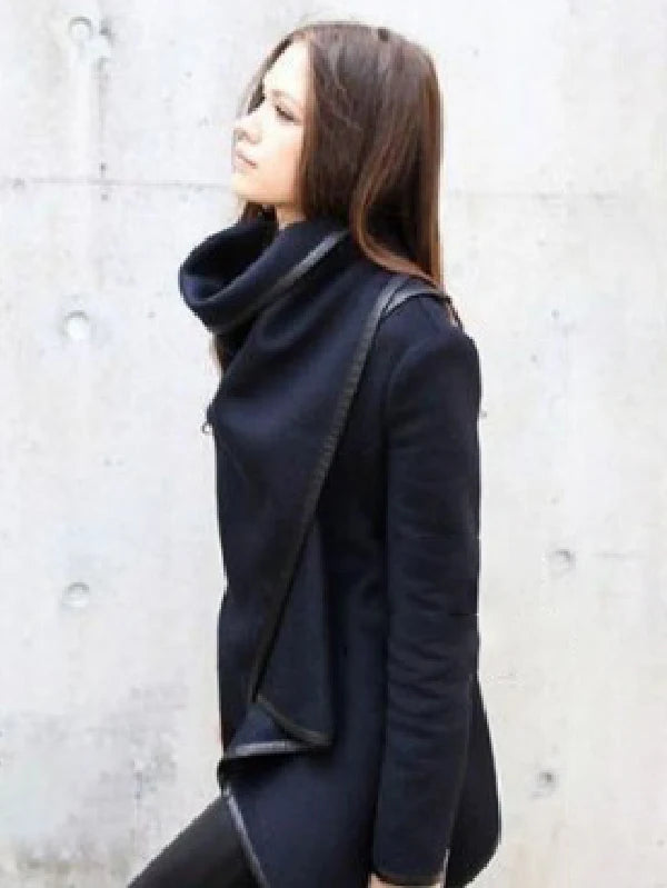 Women's Asymmetric High Neck Jacket Long Sleeves Casual Chic Coats For Office & Streetwear