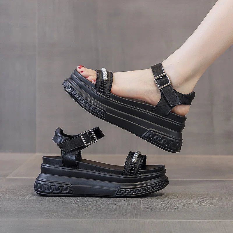 Sandals Women High-heel Platform New Genuine Leather Women Summer Sandals