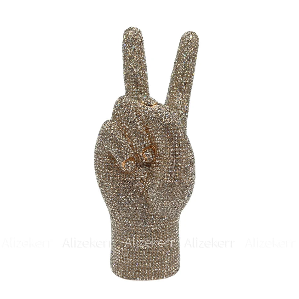 Victory Hand Shaped Diamond Evening Luxury Designer Unique Stylish Rhinestone Purse