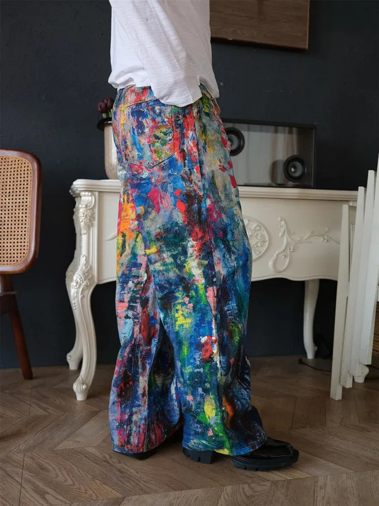 Graffiti Painting Baggy Jeans Pants For Men Designer Wide Leg Denim Trousers Multicolour / S / CHINA Multicolour / M / CHINA Multicolour / L / CHINA Multicolour / S / CHINA-Multicolour / M / CHINA-Multicolour / L / CHINA-Multicolour / XL / CHINA-Multicolour / 2XL / CHINA-Multicolour / 3XL / CHINA-