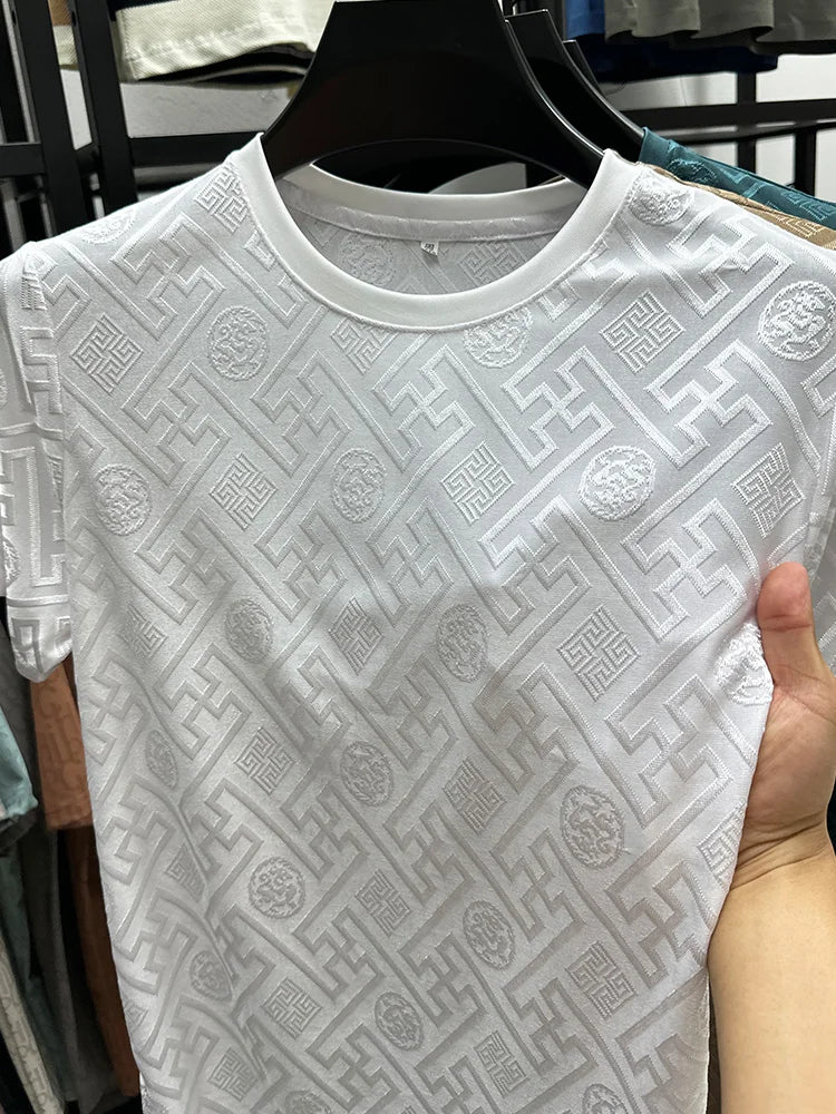 Silk Breathable Short Sleeve Men O-neck Top Cool Comfortable T-shirt