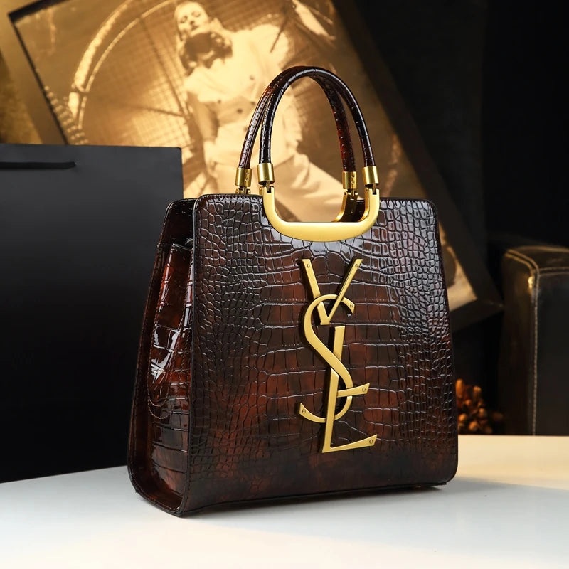 High-grade light luxury handbag Tote bag women's crocodile print single shoulder crossbody bag black Burgundy black-Burgundy-