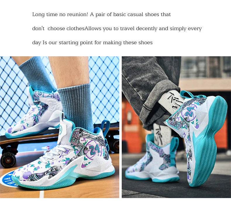 Men's Basketball Breathable Outdoor Shoes Fashion Graffiti Training Shoes