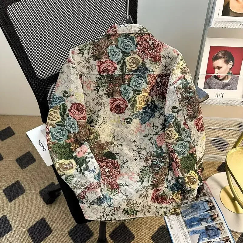 Men's Fashionable Denim Jacket High Quality Cross-Border Style Loose Fit Casual Scene Jacquard Lapel Jacket