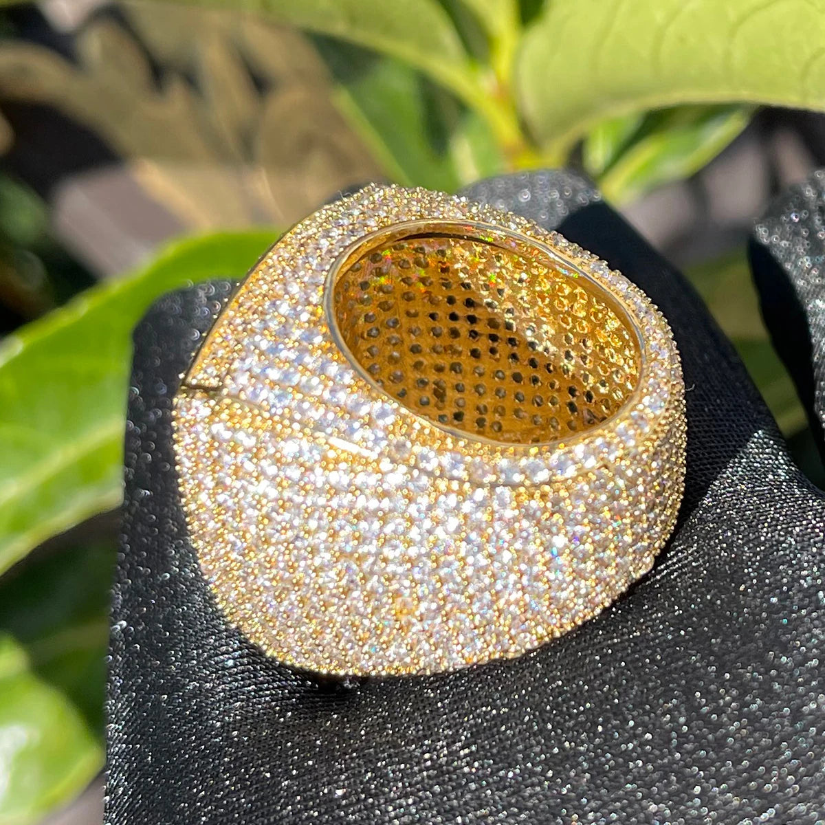 Bubble Letter Iced Out Ring for Men Real Gold Plated Prong Setting Copper CZ Stones