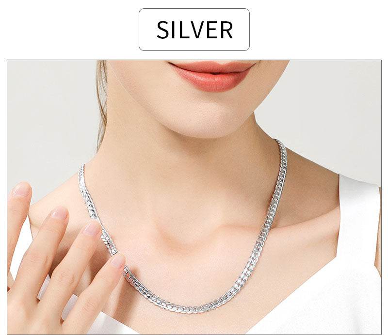 18K Gold/Silver Color 6mm Necklace 8/18/20/24 Inch Chain For Woman Men - Fashionqueene.com
