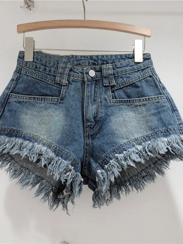 Denim Shorts Pants Low Rise Slim Lady Crop jeans Distressed Chic Casual Short Trousers